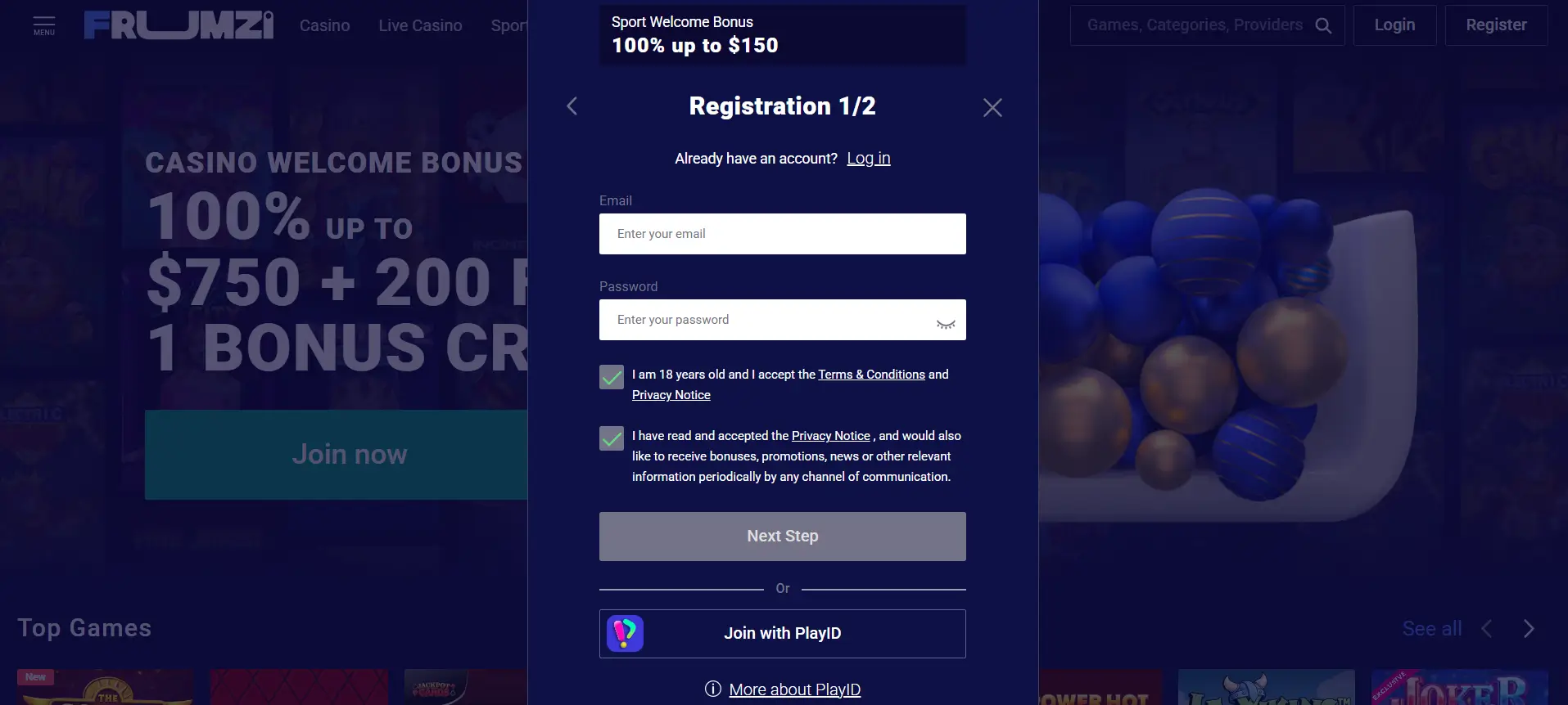 Open an Account-Step 3 Open an Account on Frumzi